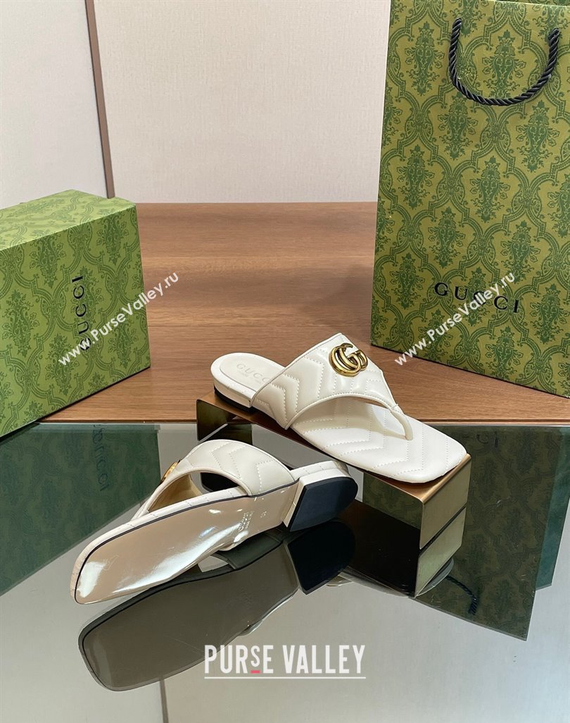 Gucci Double G Flat Thong Slide Sandals in Chevron Leather White 2024 776995 (MD-240427054)
