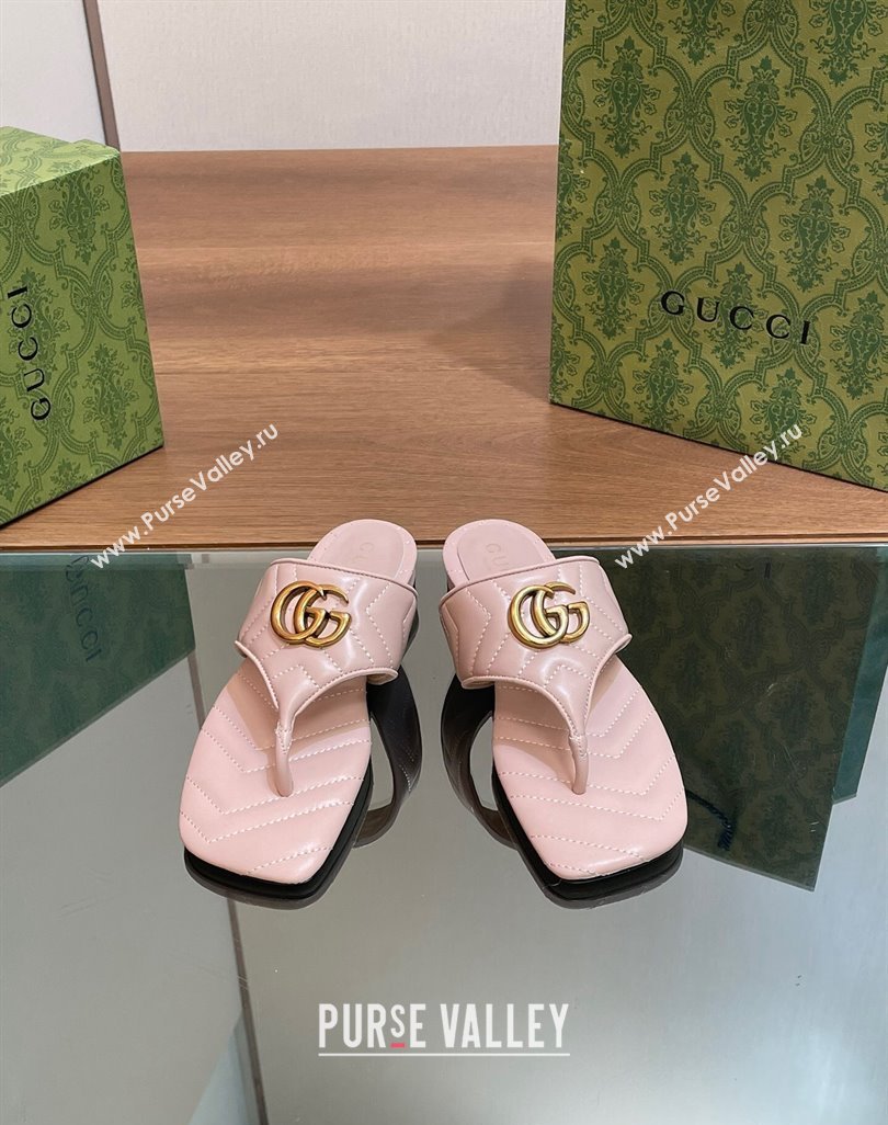 Gucci Double G Flat Thong Slide Sandals in Chevron Leather Light Pink 2024 776995 (MD-240427055)