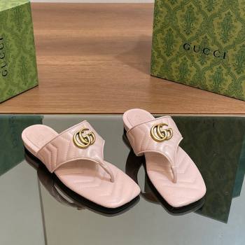 Gucci Double G Flat Thong Slide Sandals in Chevron Leather Light Pink 2024 776995 (MD-240427055)
