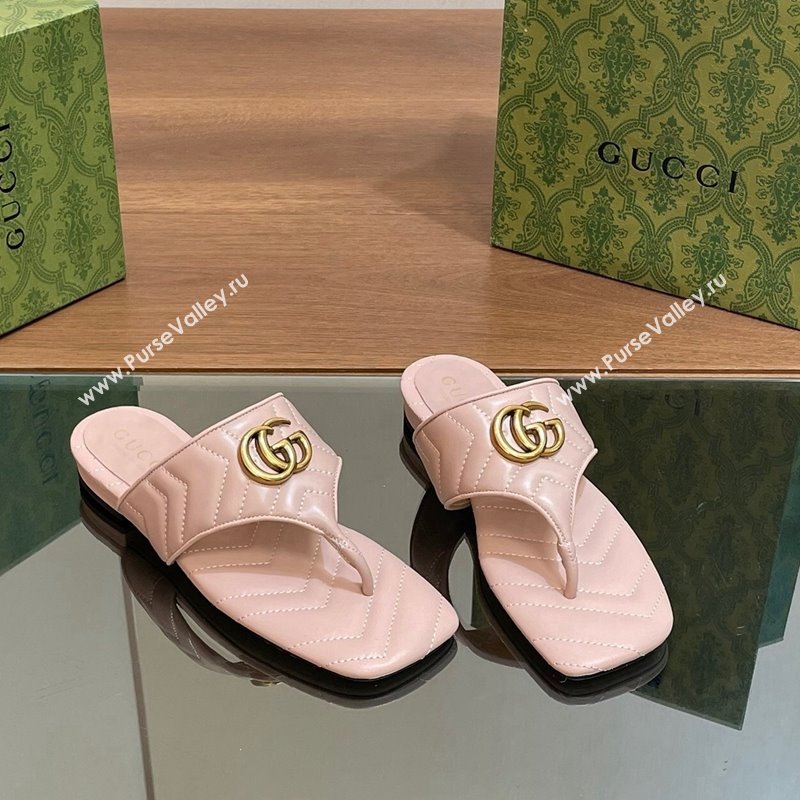 Gucci Double G Flat Thong Slide Sandals in Chevron Leather Light Pink 2024 776995 (MD-240427055)