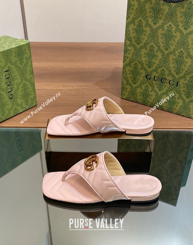 Gucci Double G Flat Thong Slide Sandals in Chevron Leather Light Pink 2024 776995 (MD-240427055)