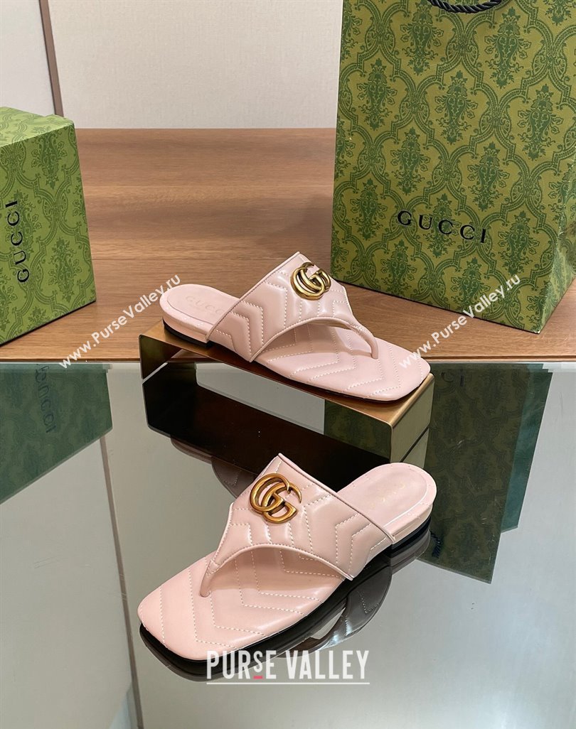 Gucci Double G Flat Thong Slide Sandals in Chevron Leather Light Pink 2024 776995 (MD-240427055)