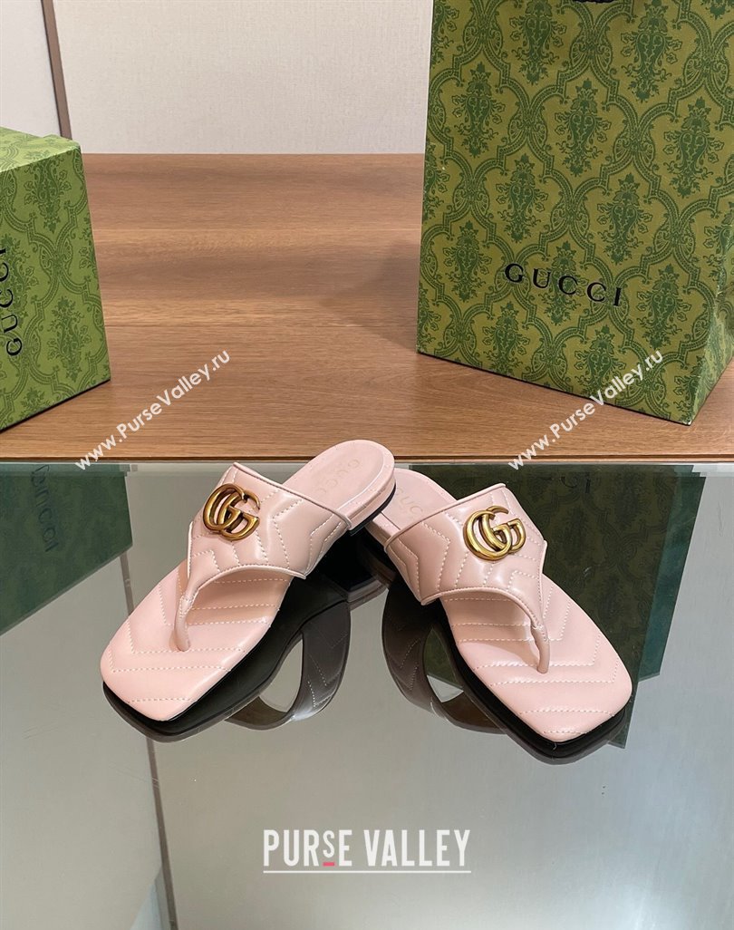 Gucci Double G Flat Thong Slide Sandals in Chevron Leather Light Pink 2024 776995 (MD-240427055)