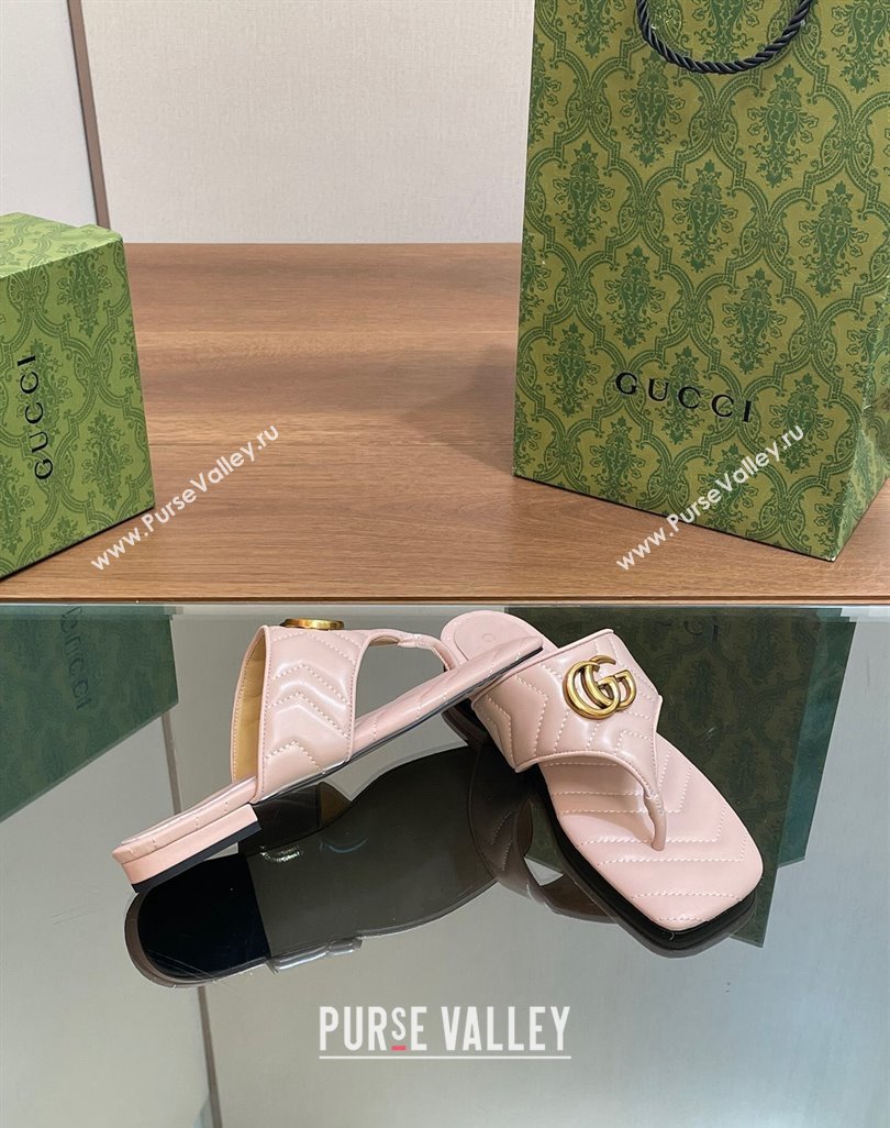 Gucci Double G Flat Thong Slide Sandals in Chevron Leather Light Pink 2024 776995 (MD-240427055)