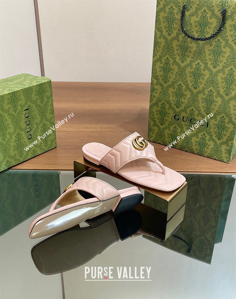 Gucci Double G Flat Thong Slide Sandals in Chevron Leather Light Pink 2024 776995 (MD-240427055)