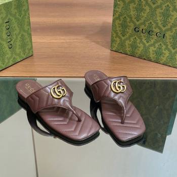 Gucci Double G Flat Thong Slide Sandals in Chevron Leather Dark Brown 2024 776995 (MD-240427058)