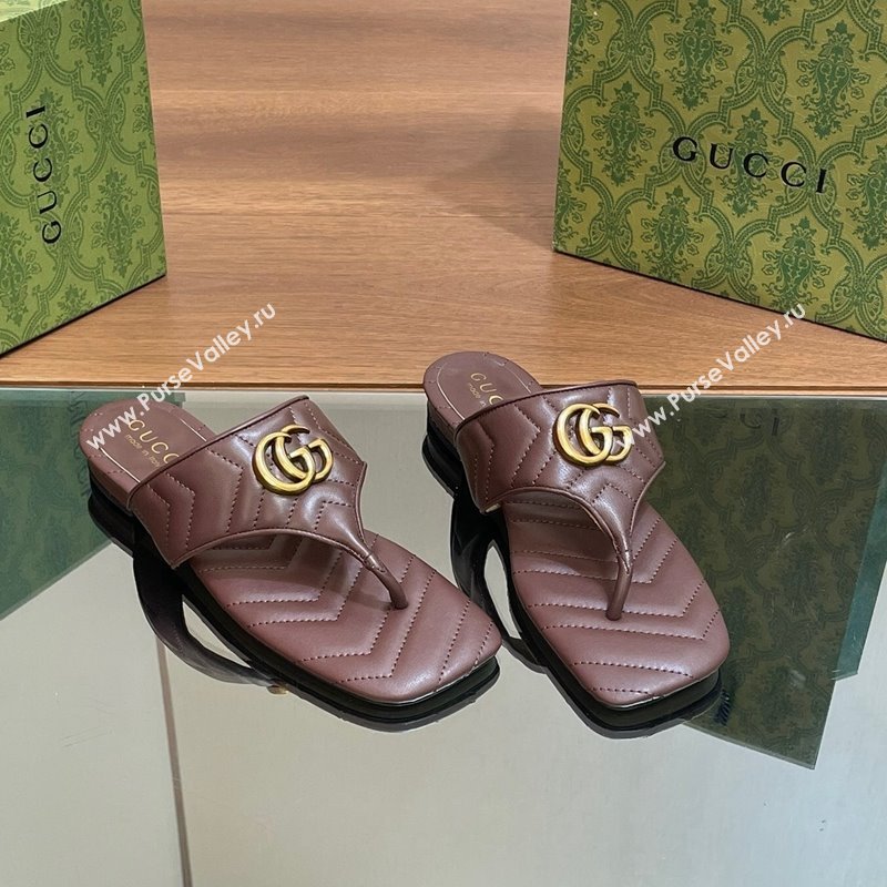 Gucci Double G Flat Thong Slide Sandals in Chevron Leather Dark Brown 2024 776995 (MD-240427058)
