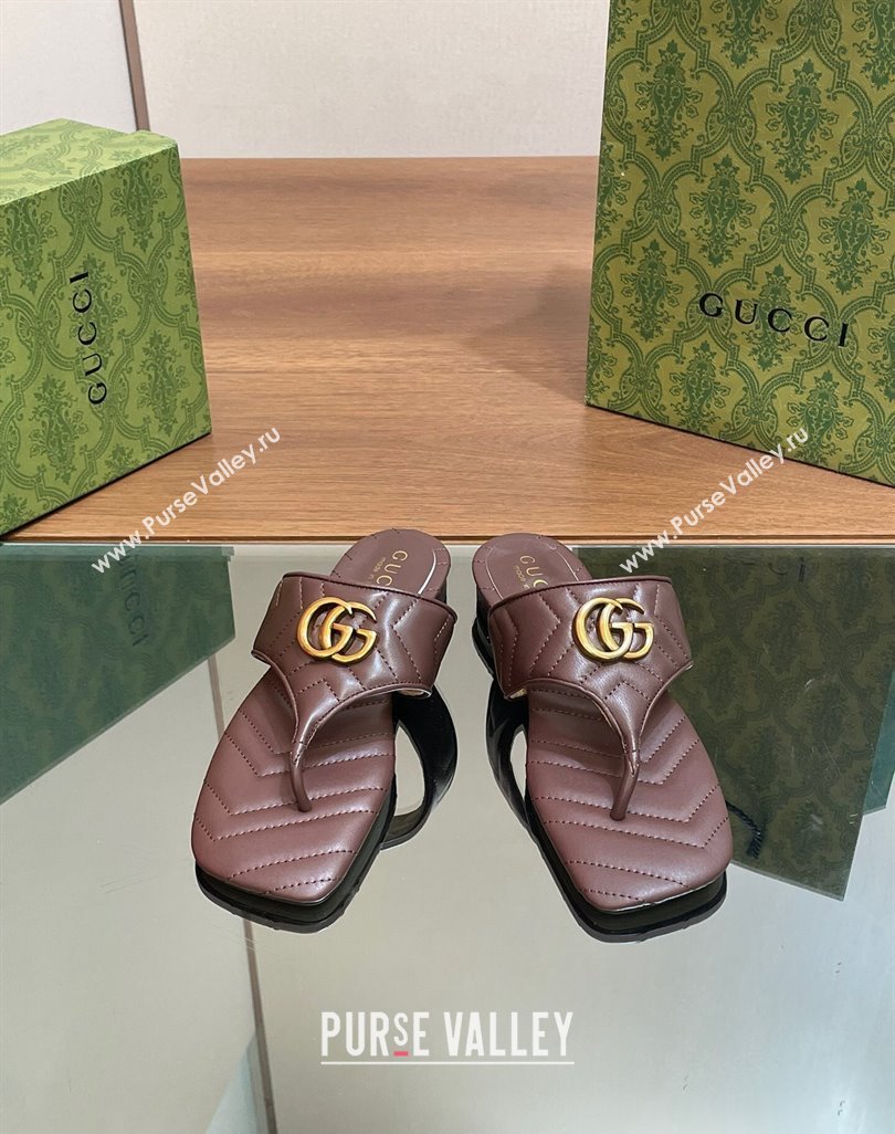 Gucci Double G Flat Thong Slide Sandals in Chevron Leather Dark Brown 2024 776995 (MD-240427058)