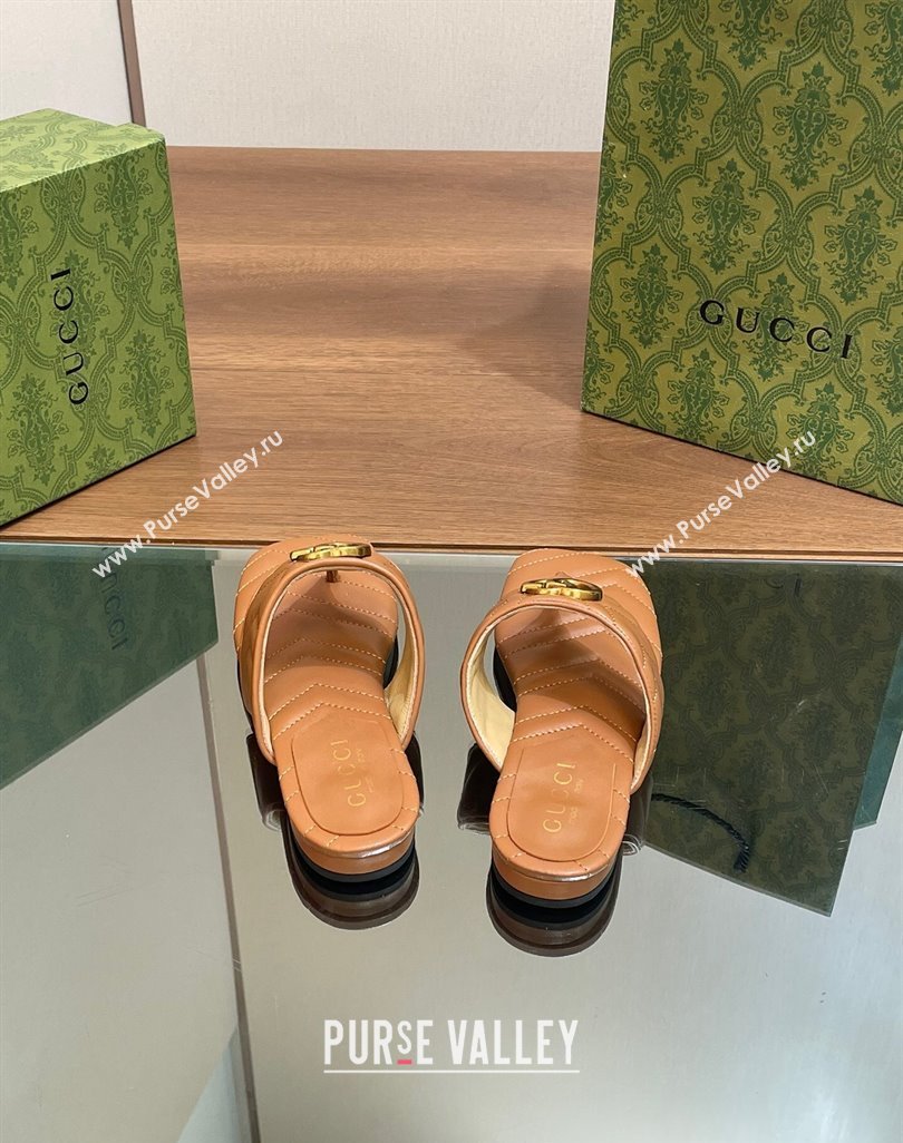 Gucci Double G Flat Thong Slide Sandals in Chevron Leather Tan Brown 2024 776995 (MD-240427059)