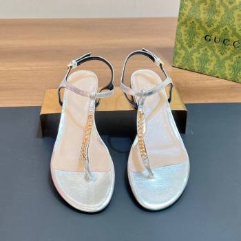 Gucci Signoria Leather Flat Thong Sandals Silver 2024 0427 (MD-240427060)