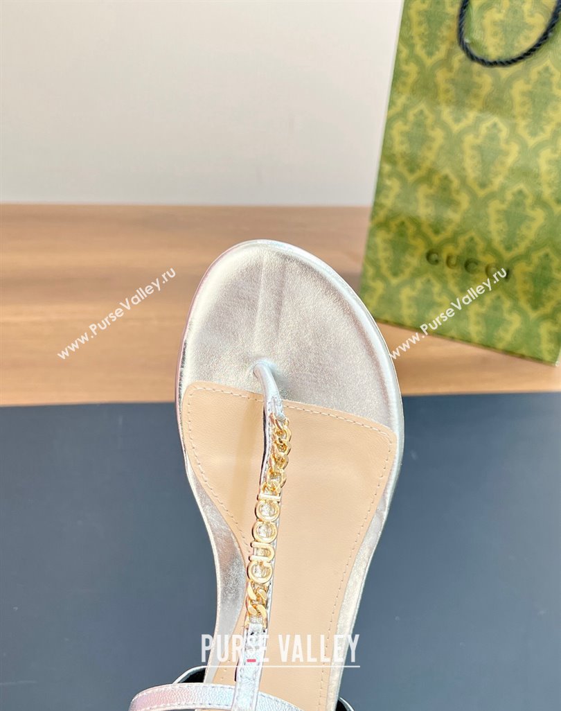 Gucci Signoria Leather Flat Thong Sandals Silver 2024 0427 (MD-240427060)