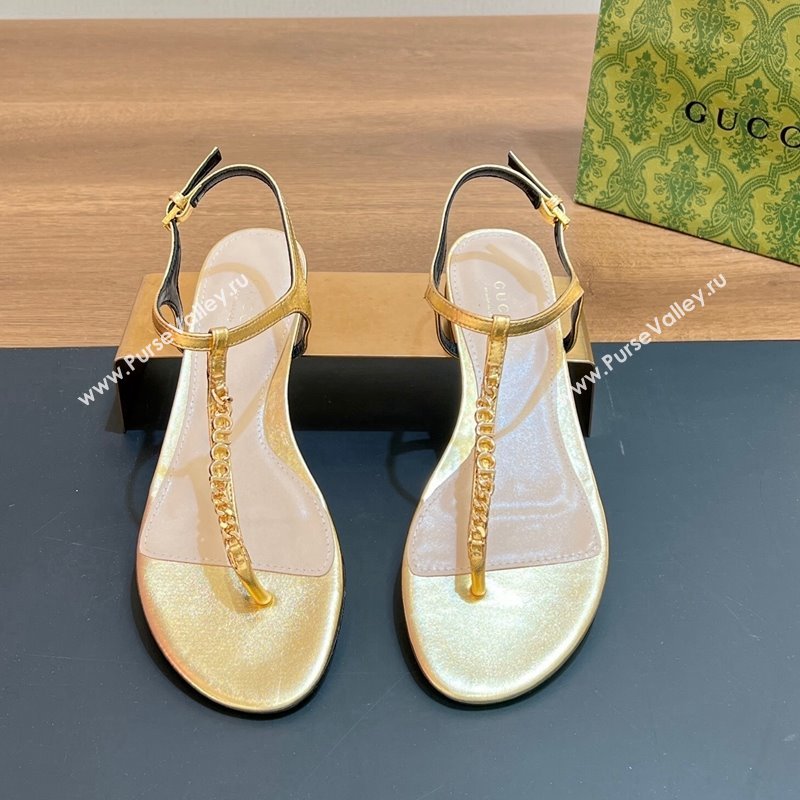 Gucci Signoria Leather Flat Thong Sandals Gold 2024 0427 (MD-240427061)