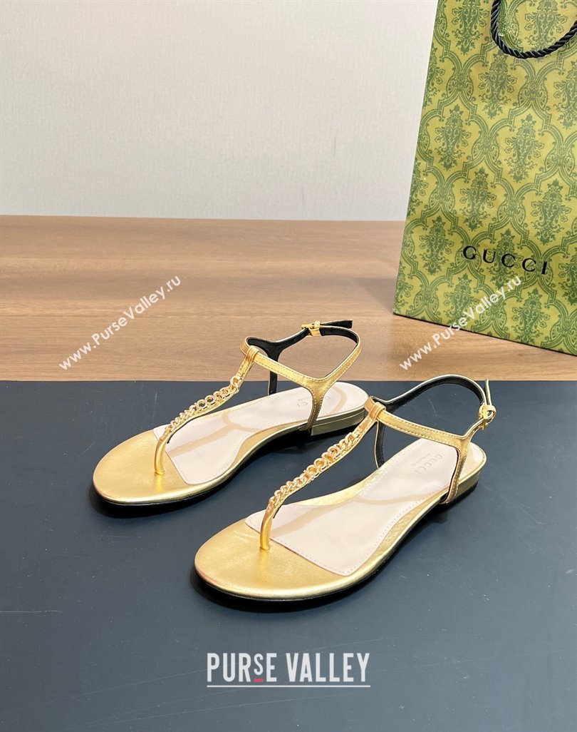 Gucci Signoria Leather Flat Thong Sandals Gold 2024 0427 (MD-240427061)