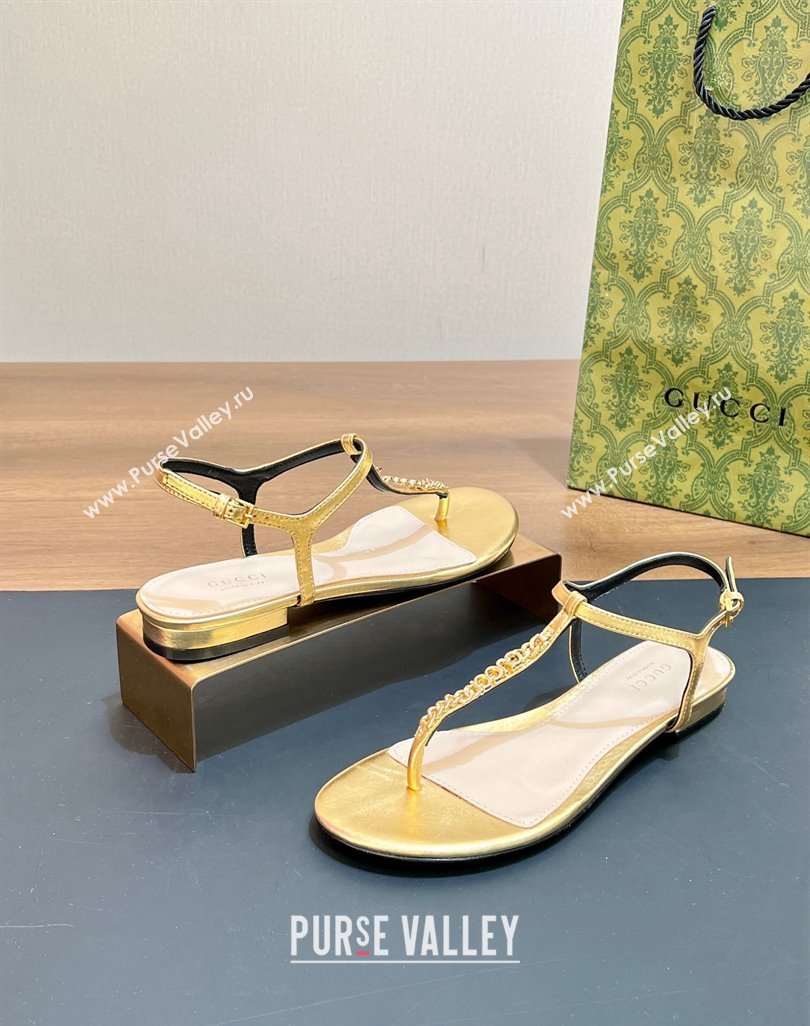 Gucci Signoria Leather Flat Thong Sandals Gold 2024 0427 (MD-240427061)