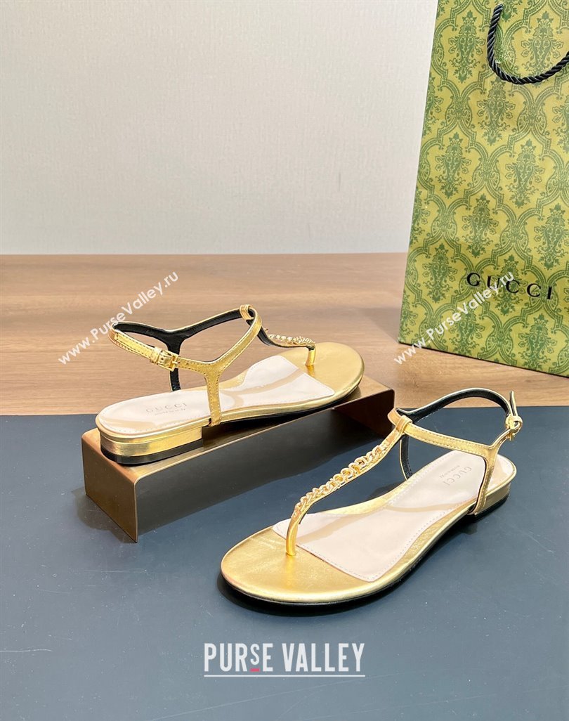 Gucci Signoria Leather Flat Thong Sandals Gold 2024 0427 (MD-240427061)