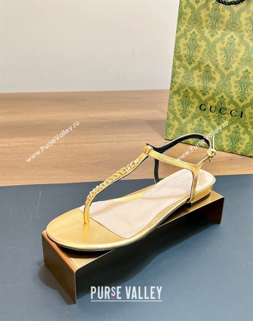 Gucci Signoria Leather Flat Thong Sandals Gold 2024 0427 (MD-240427061)