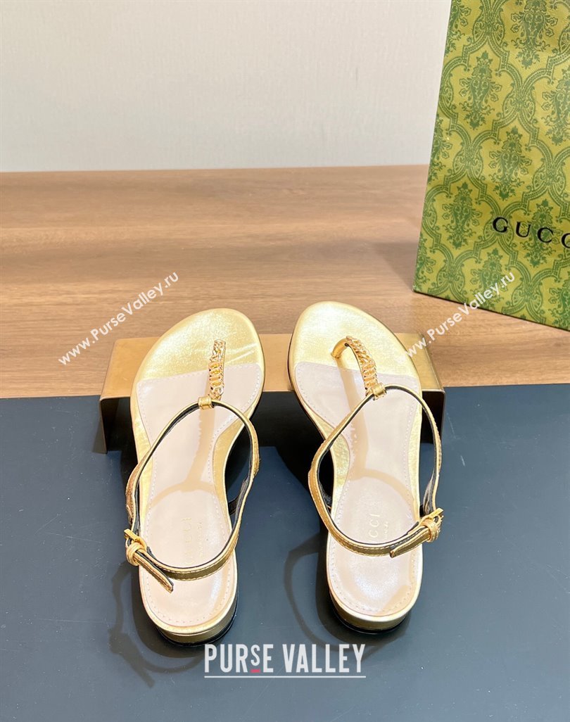Gucci Signoria Leather Flat Thong Sandals Gold 2024 0427 (MD-240427061)