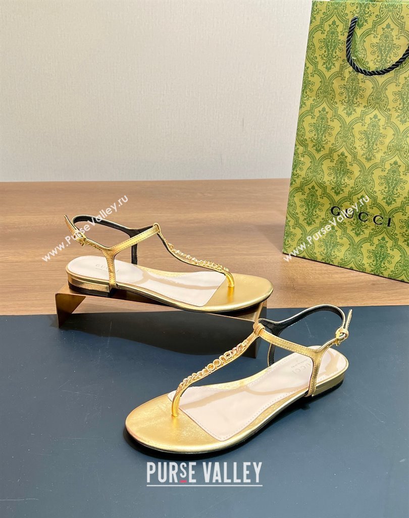 Gucci Signoria Leather Flat Thong Sandals Gold 2024 0427 (MD-240427061)