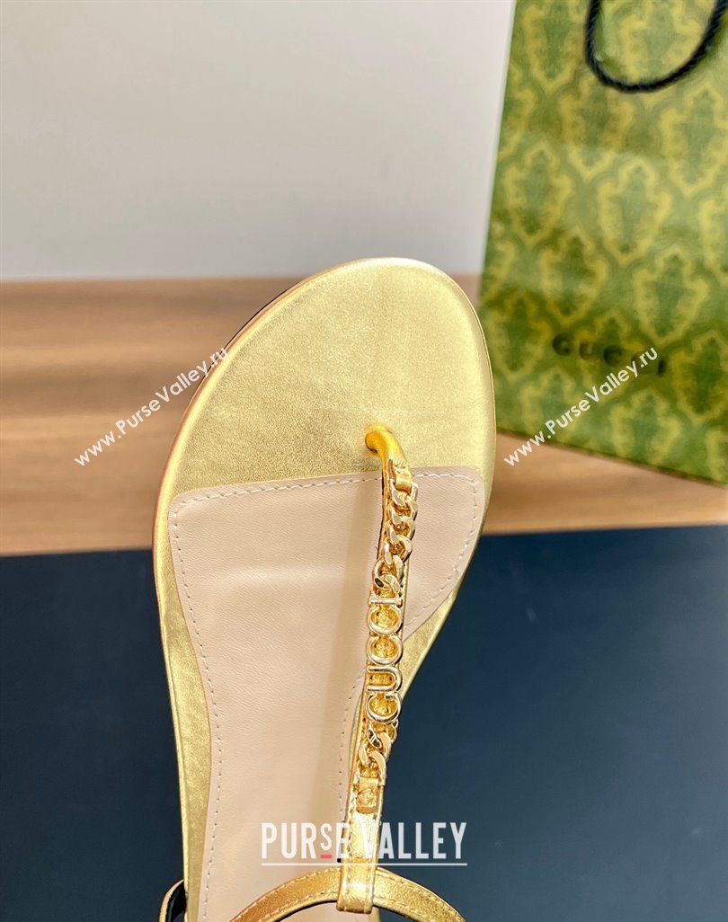 Gucci Signoria Leather Flat Thong Sandals Gold 2024 0427 (MD-240427061)