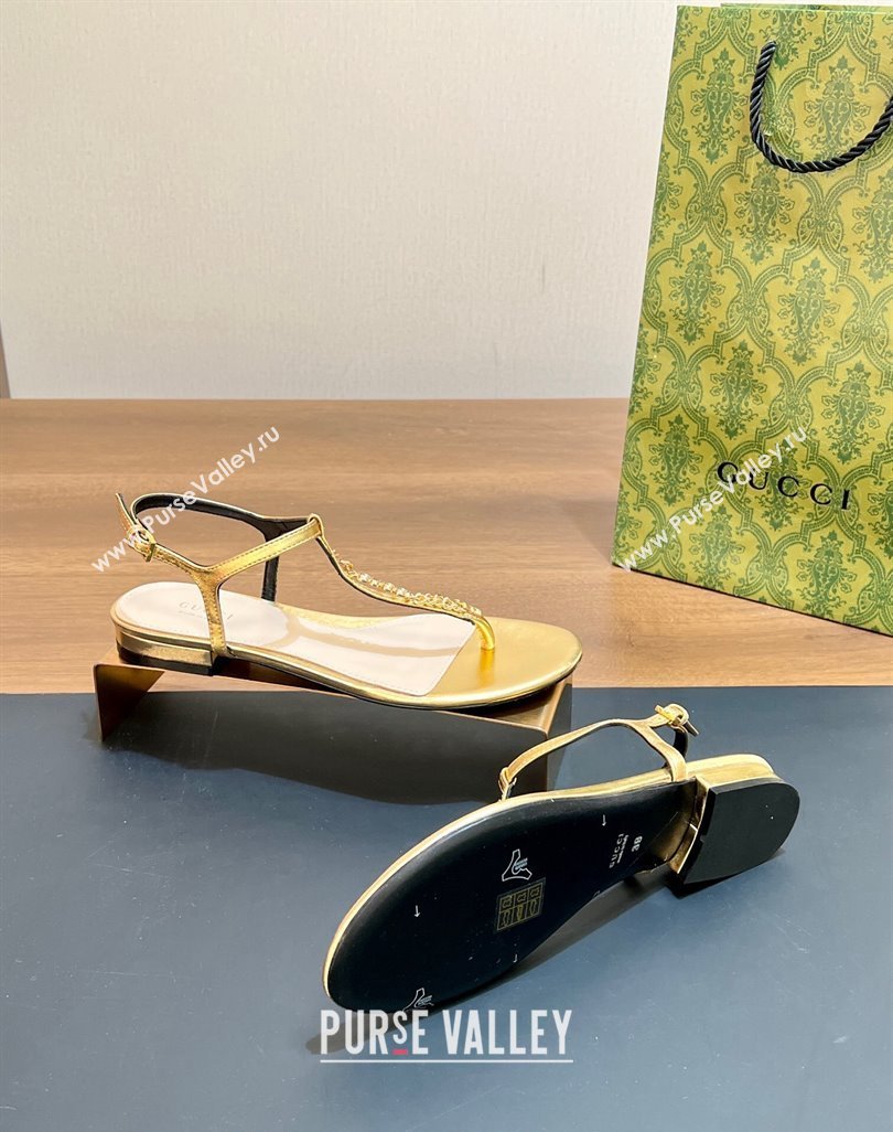Gucci Signoria Leather Flat Thong Sandals Gold 2024 0427 (MD-240427061)