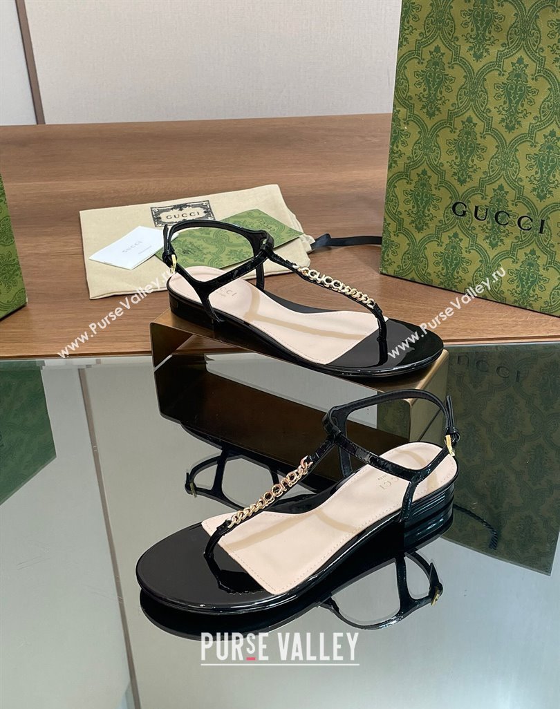 Gucci Signoria Leather Flat Thong Sandals Black 2024 0427 (MD-240427062)