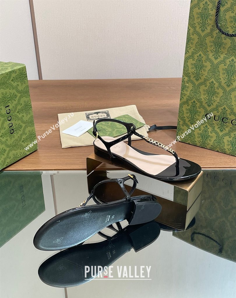 Gucci Signoria Leather Flat Thong Sandals Black 2024 0427 (MD-240427062)
