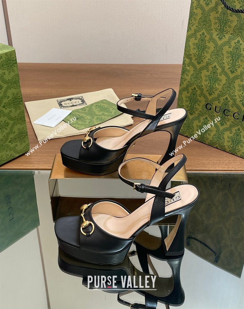 Gucci Horsebit High Heel Platform Sandals 11 in Leather Black 2024 0427 (MD-240427069)