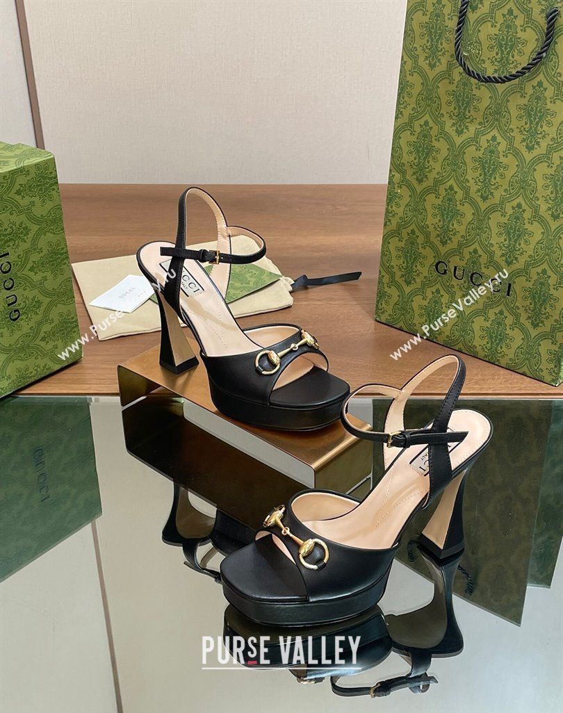 Gucci Horsebit High Heel Platform Sandals 11 in Leather Black 2024 0427 (MD-240427069)