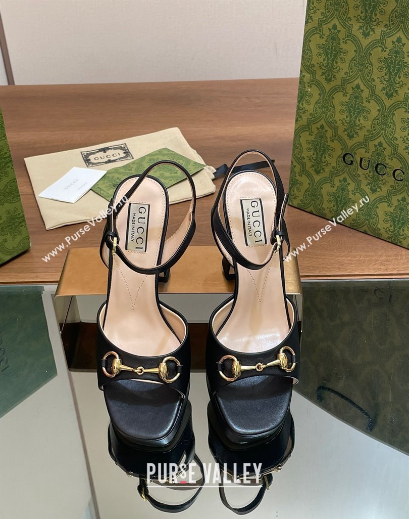 Gucci Horsebit High Heel Platform Sandals 11 in Leather Black 2024 0427 (MD-240427069)