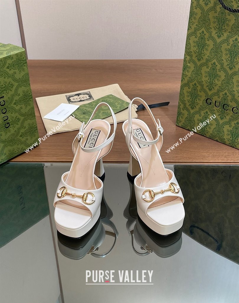Gucci Horsebit High Heel Platform Sandals 11 in Leather White 2024 0427 (MD-240427070)