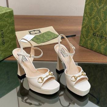 Gucci Horsebit High Heel Platform Sandals 11 in Leather White 2024 0427 (MD-240427070)