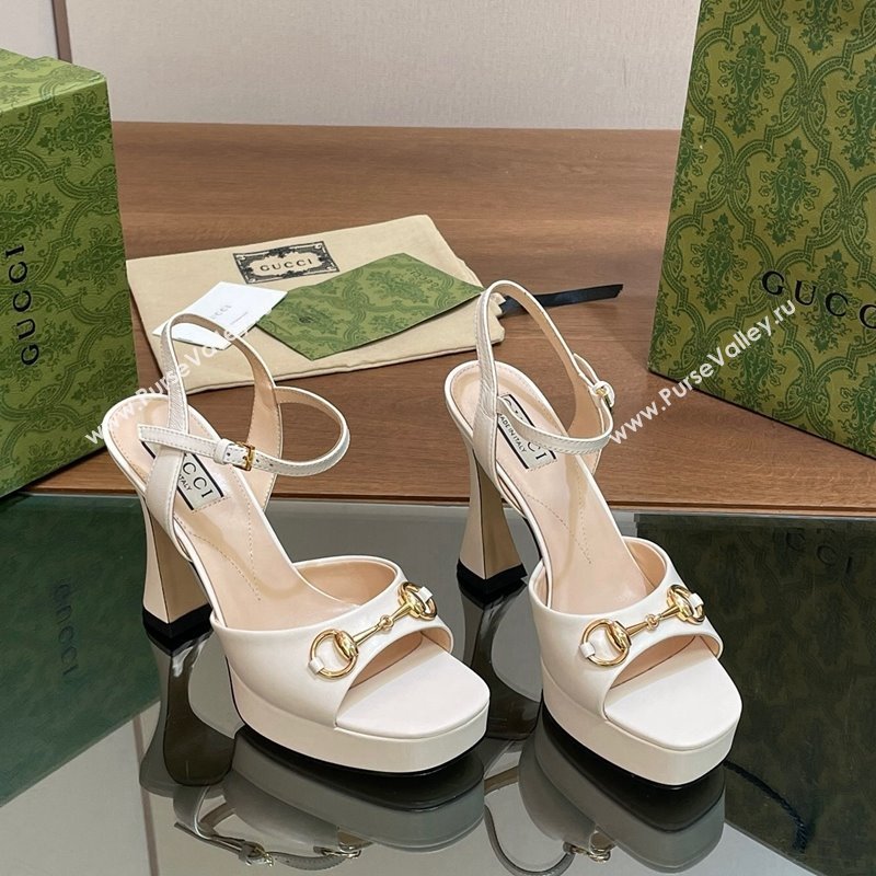 Gucci Horsebit High Heel Platform Sandals 11 in Leather White 2024 0427 (MD-240427070)