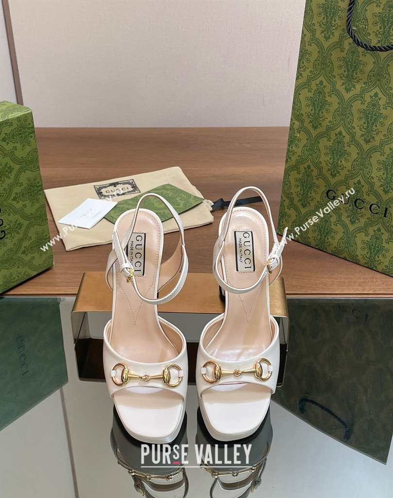 Gucci Horsebit High Heel Platform Sandals 11 in Leather White 2024 0427 (MD-240427070)