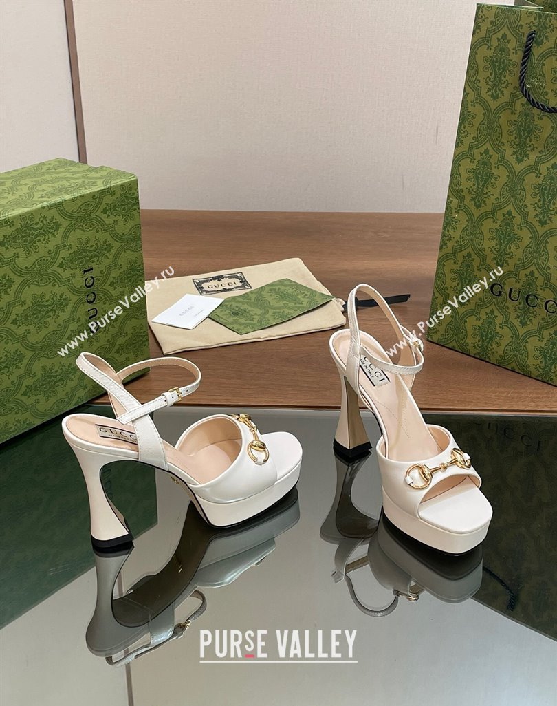 Gucci Horsebit High Heel Platform Sandals 11 in Leather White 2024 0427 (MD-240427070)