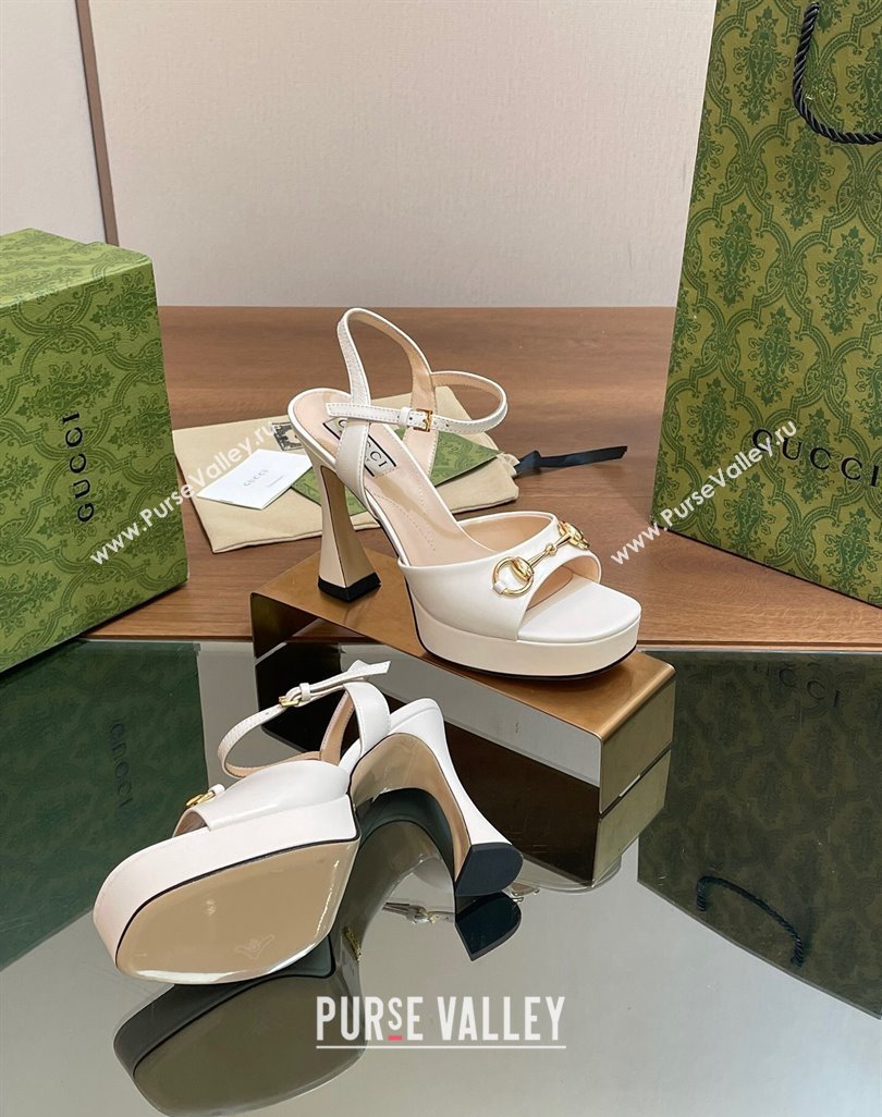 Gucci Horsebit High Heel Platform Sandals 11 in Leather White 2024 0427 (MD-240427070)