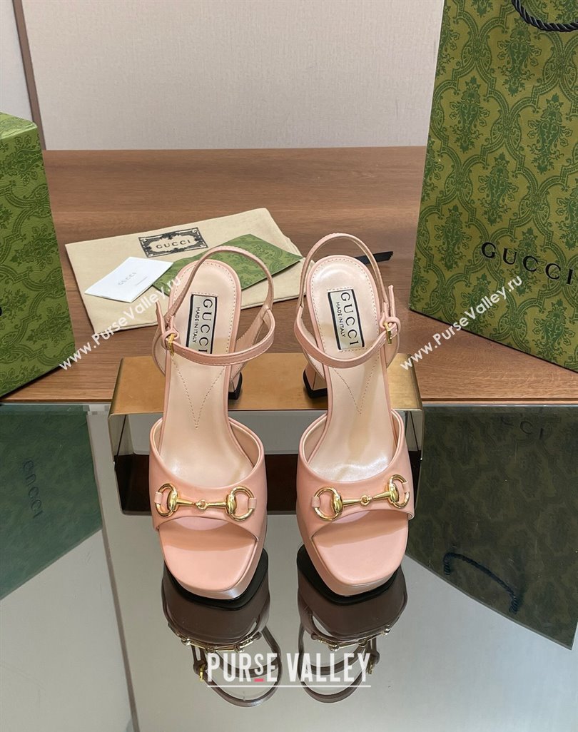Gucci Horsebit High Heel Platform Sandals 11 in Leather Pink 2024 0427 (MD-240427071)