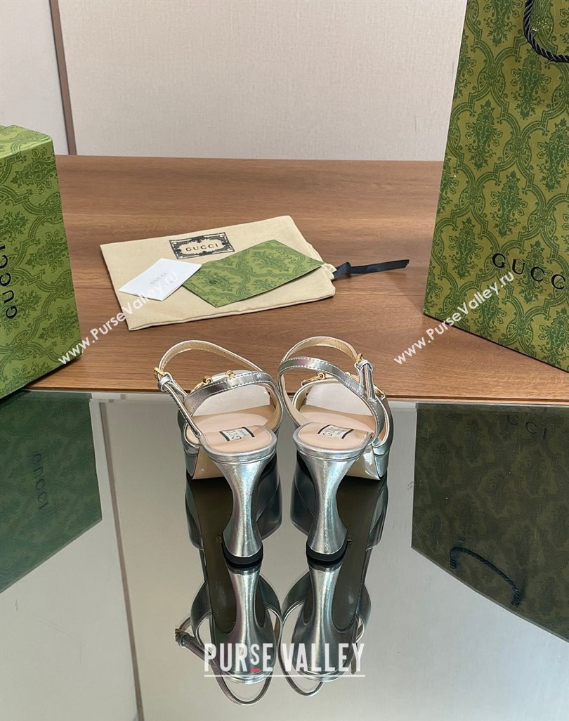 Gucci Horsebit High Heel Platform Sandals 11 in Leather Silver 2024 0427 (MD-240427072)