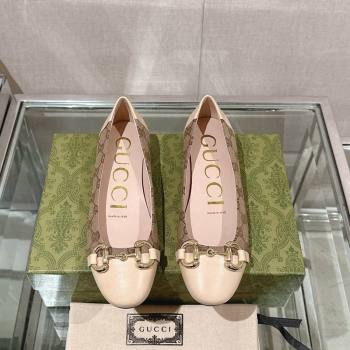 Gucci Horsebit Flat Ballet in GG Canvas and Leather Light Beige 2024 0427 (KL-240427073)