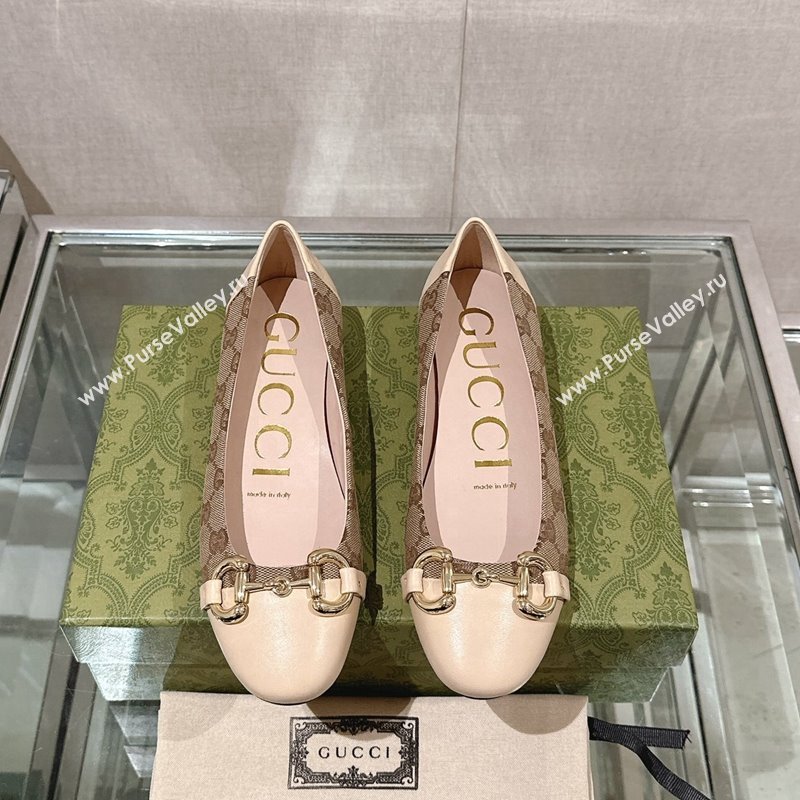 Gucci Horsebit Flat Ballet in GG Canvas and Leather Light Beige 2024 0427 (KL-240427073)