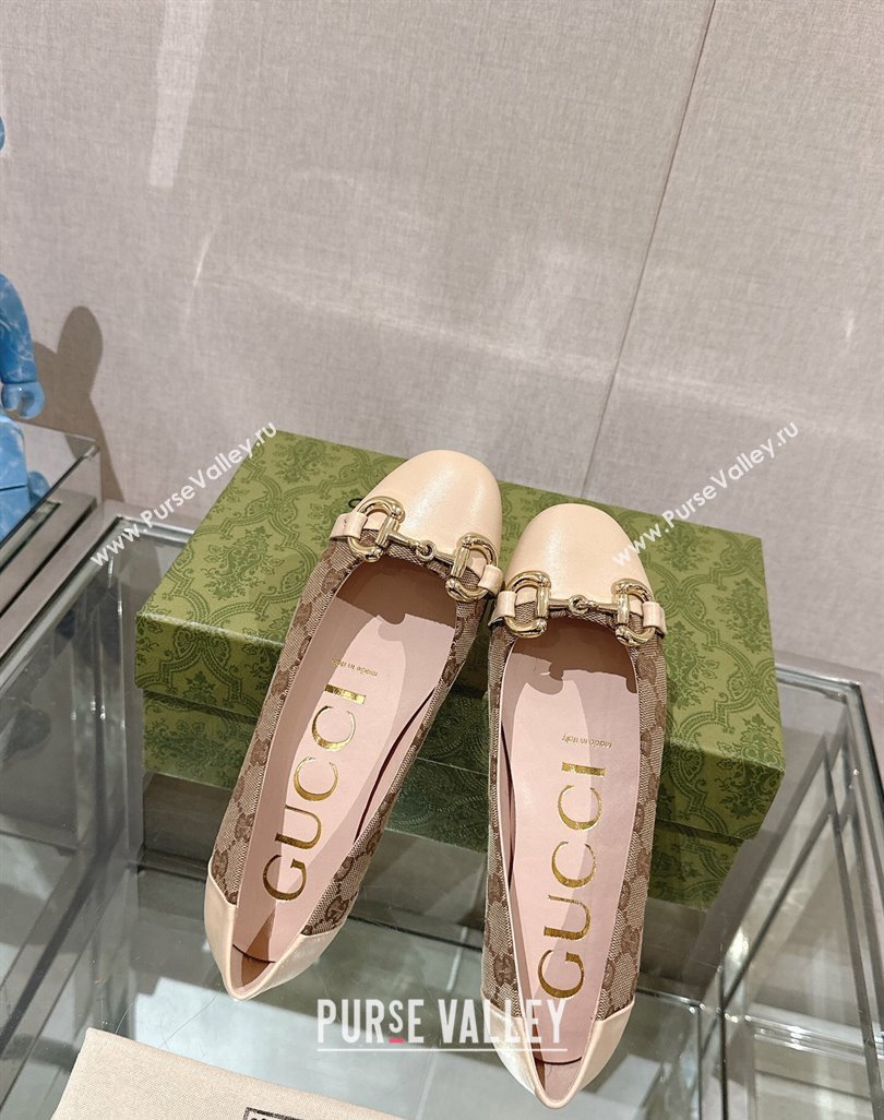 Gucci Horsebit Flat Ballet in GG Canvas and Leather Light Beige 2024 0427 (KL-240427073)