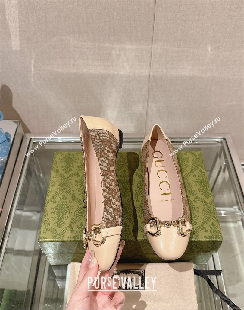 Gucci Horsebit Flat Ballet in GG Canvas and Leather Light Beige 2024 0427 (KL-240427073)