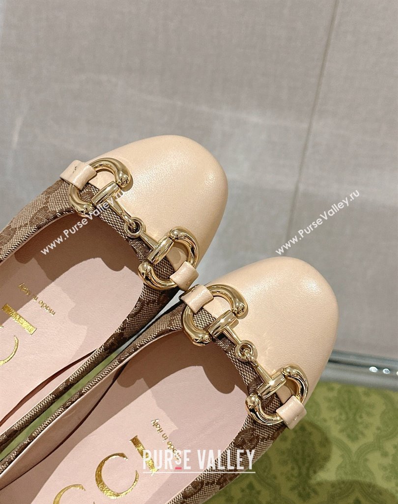 Gucci Horsebit Flat Ballet in GG Canvas and Leather Light Beige 2024 0427 (KL-240427073)