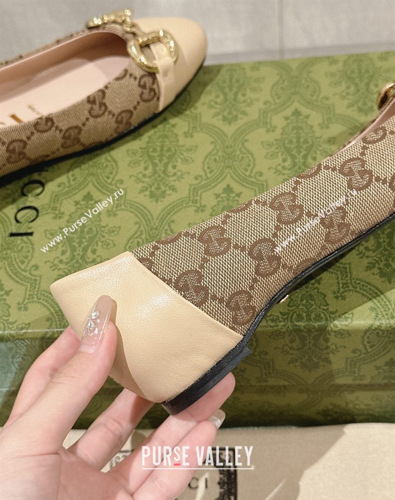 Gucci Horsebit Flat Ballet in GG Canvas and Leather Light Beige 2024 0427 (KL-240427073)