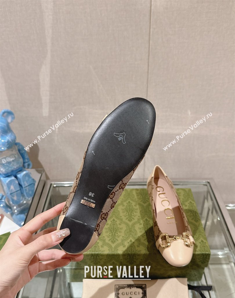 Gucci Horsebit Flat Ballet in GG Canvas and Leather Light Beige 2024 0427 (KL-240427073)