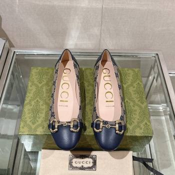Gucci Horsebit Flat Ballet in GG Canvas and Leather Dark Blue 2024 0427 (KL-240427074)