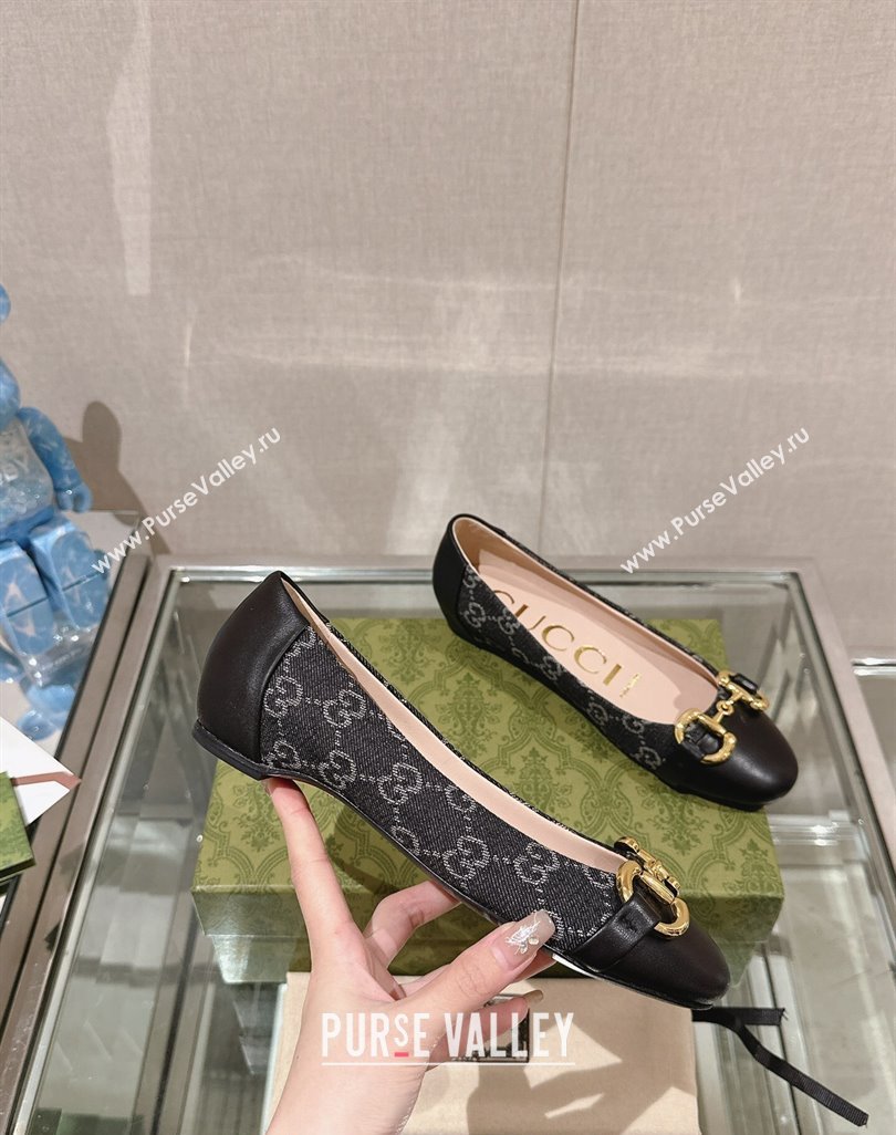 Gucci Horsebit Flat Ballet in GG Canvas and Leather Black 2024 0427 (KL-240427075)