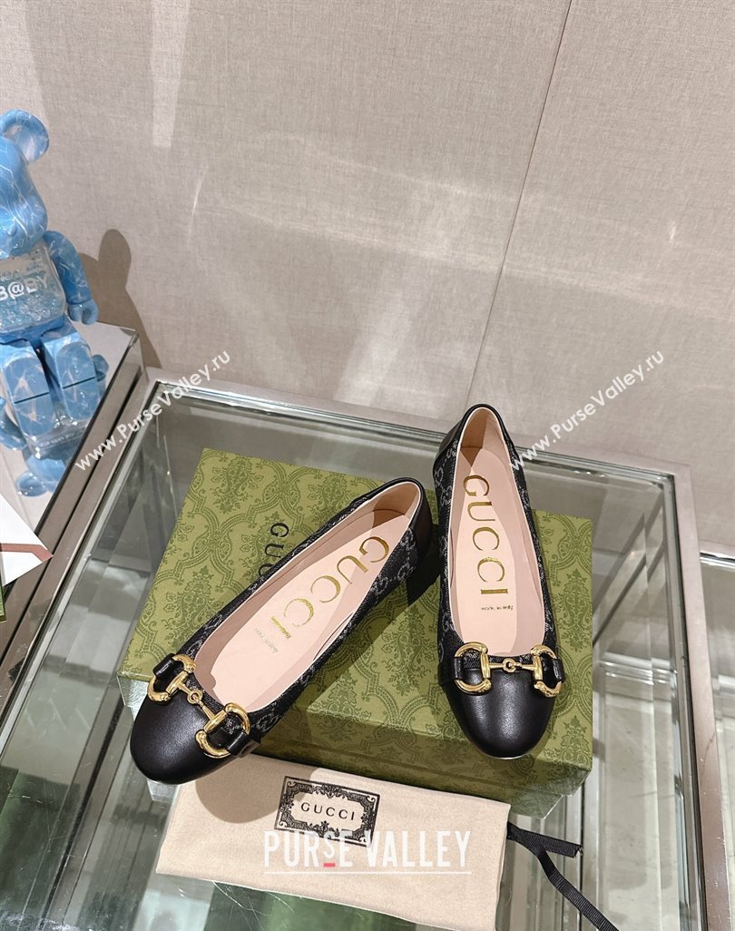 Gucci Horsebit Flat Ballet in GG Canvas and Leather Black 2024 0427 (KL-240427075)