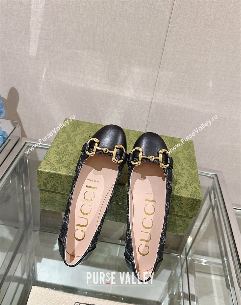 Gucci Horsebit Flat Ballet in GG Canvas and Leather Black 2024 0427 (KL-240427075)