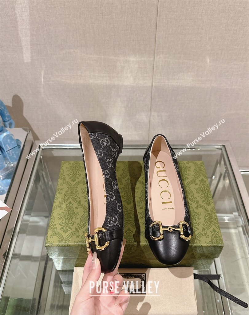 Gucci Horsebit Flat Ballet in GG Canvas and Leather Black 2024 0427 (KL-240427075)