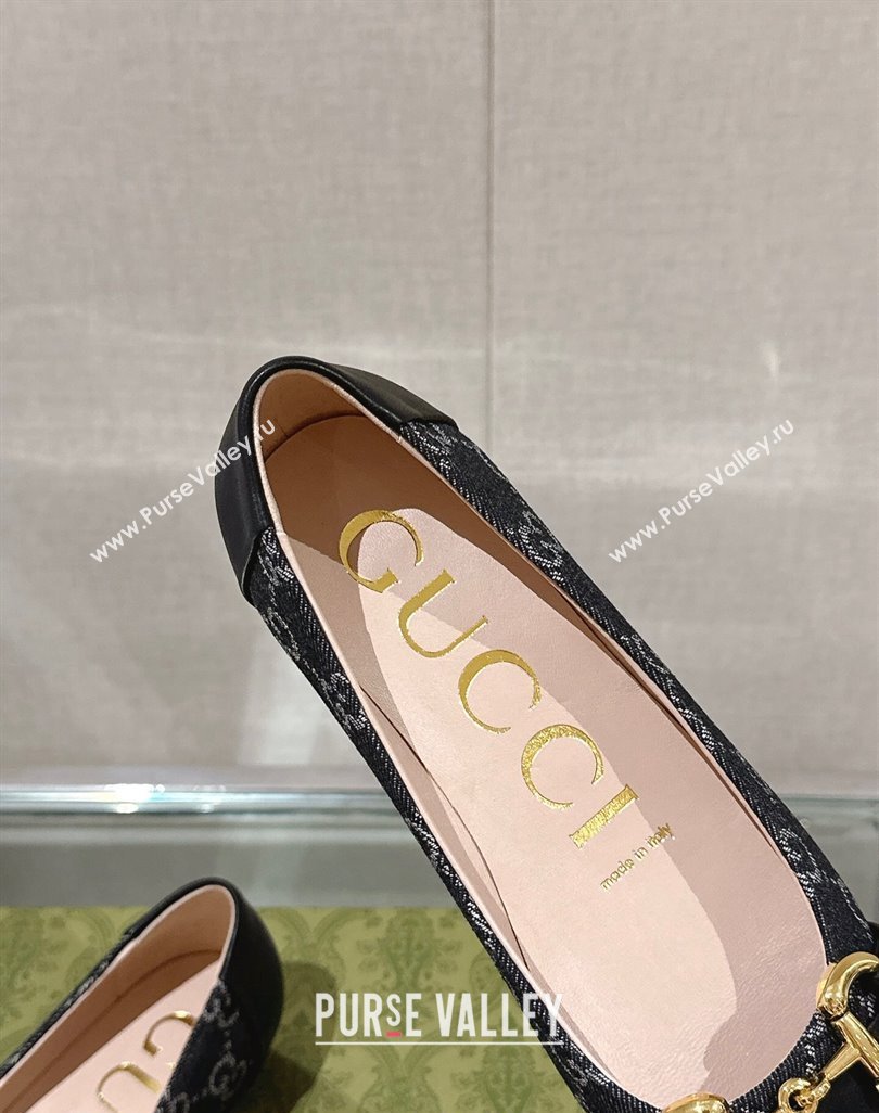 Gucci Horsebit Flat Ballet in GG Canvas and Leather Black 2024 0427 (KL-240427075)